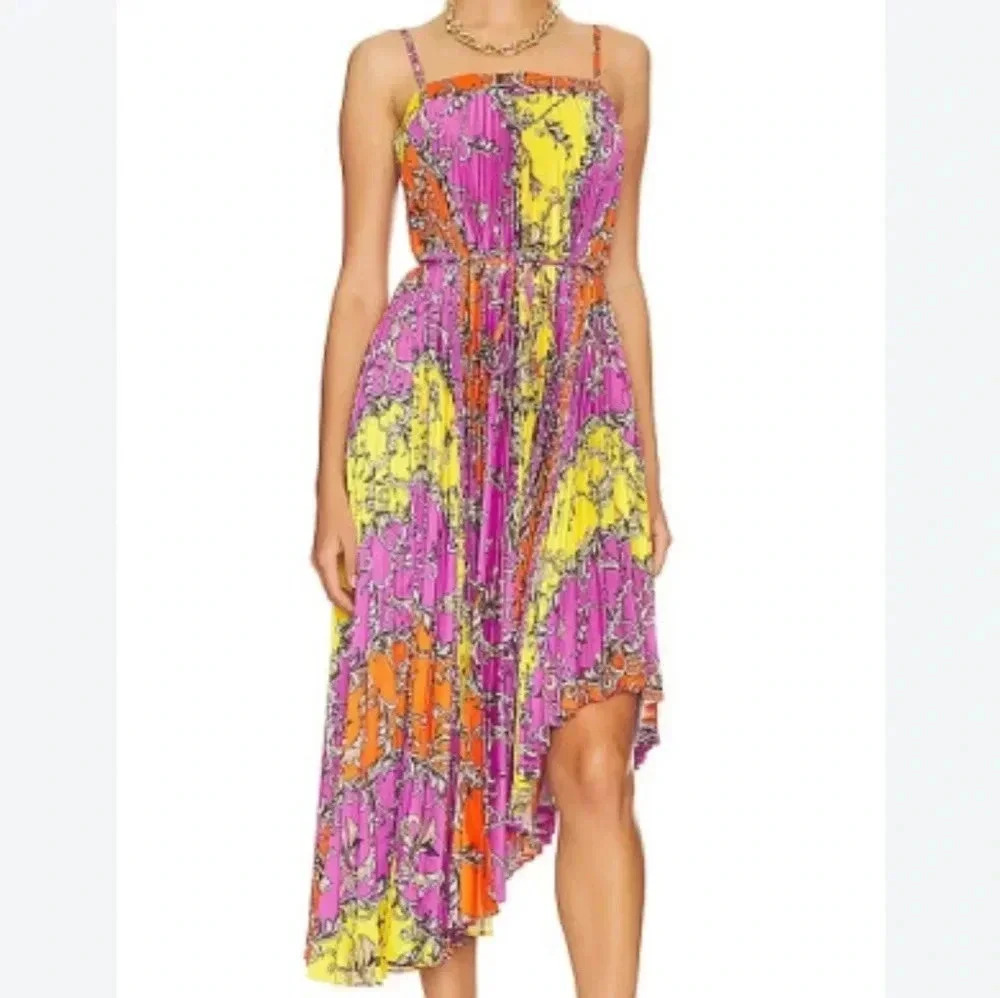 {MILLY} Irene Chain Pleated Midi Dress